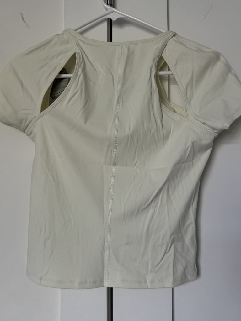 Nwt Neiwai Shoulder Cutout Short Sleeve Active Shirt Whisper Green — image 3 of 3